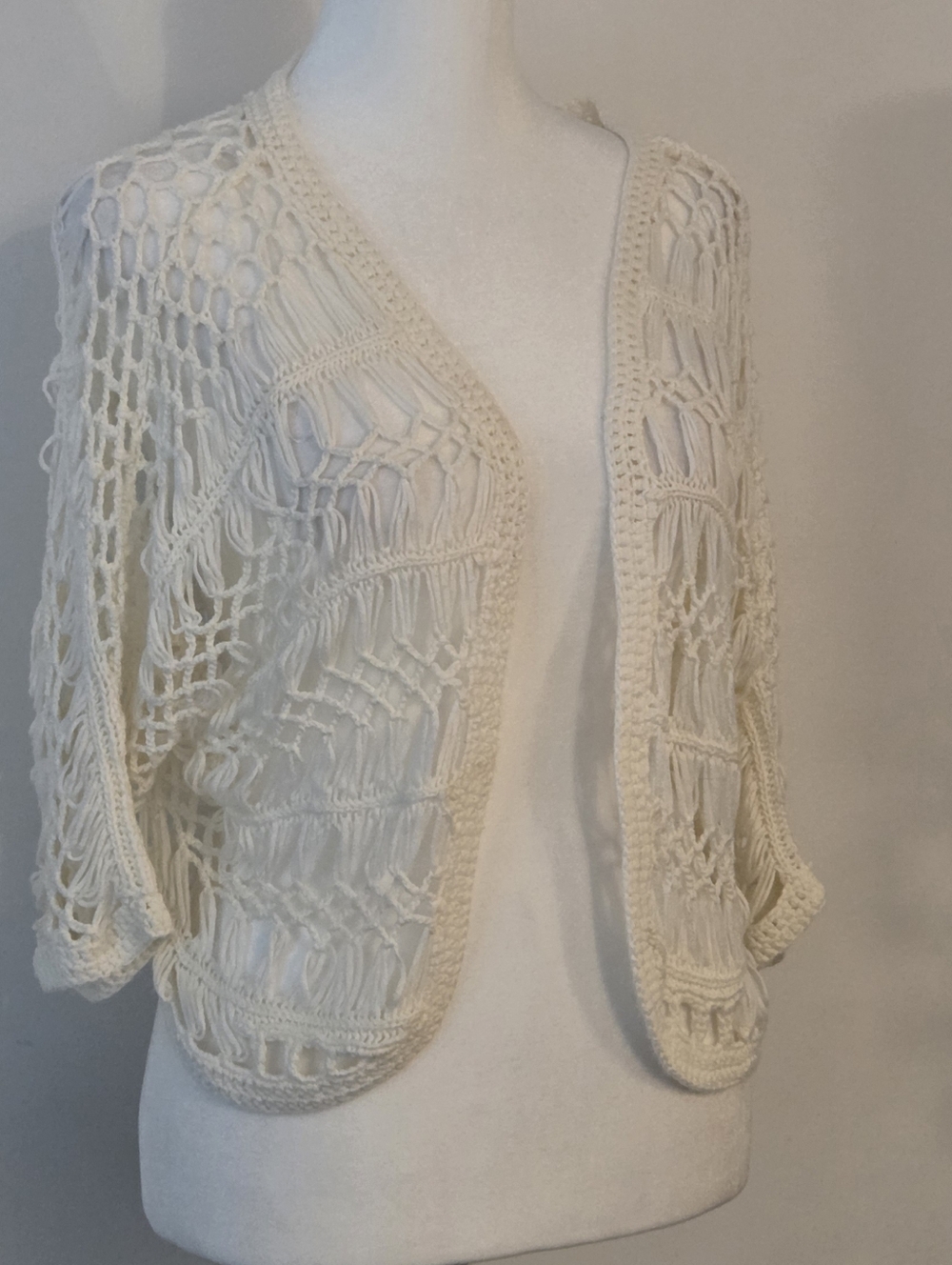 Open-Knit Crochet Cardigan Sweater - Cream - Picture 2 of 5
